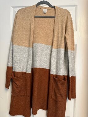 a new day Colorblock Open Cardigan - Tan, Light Gray & Rust Brown